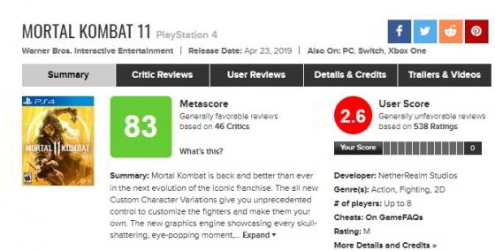 Игроки «бомбят» рейтинг Mortal Kombat 11 в Steam и на Metacritic Игроки «бомбят» рейтинг Mortal Kombat 11 в Steam и на Metacritic