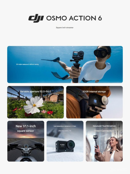 DJI выпустила экшн-камеру Osmo Action 6 с переменной диафрагмой (3 фото) DJI выпустила экшн-камеру Osmo Action 6 с переменной диафрагмой (3 фото)